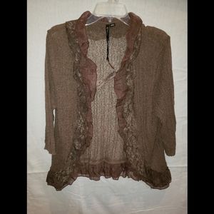 Shades of brown cardigan by Ethyl with lace accents size L Large